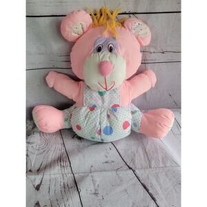 Vintage Mouse Bear Pinl Purple Plush Stuffed Animal With Overalls 13 Inches